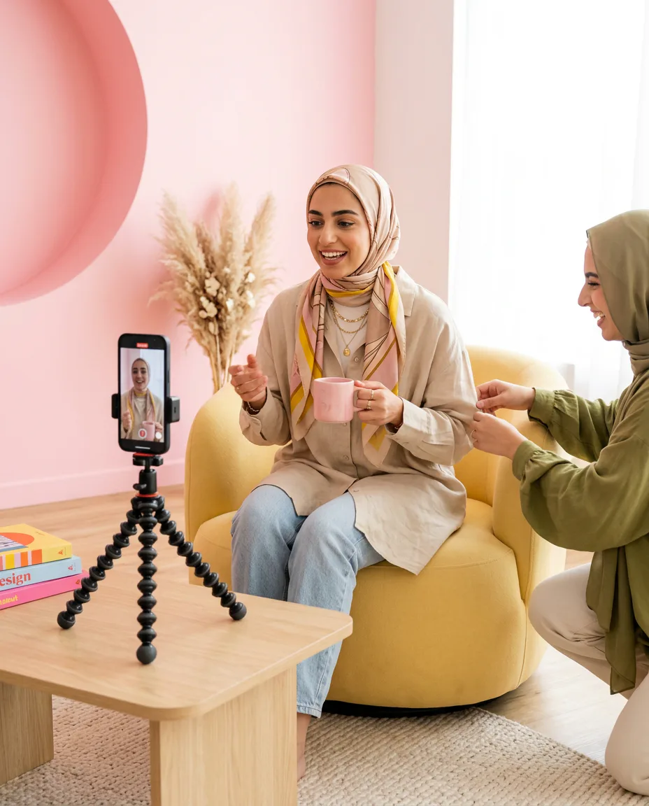Two MENA creators filming lifestyle content